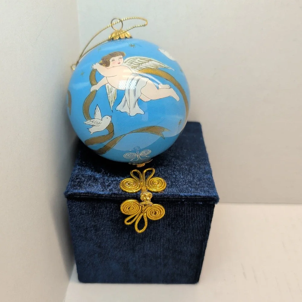 Pier 1 Li Bien 2001 Joyeux Noel Angel Christmas Ornament Hand Painted Glass